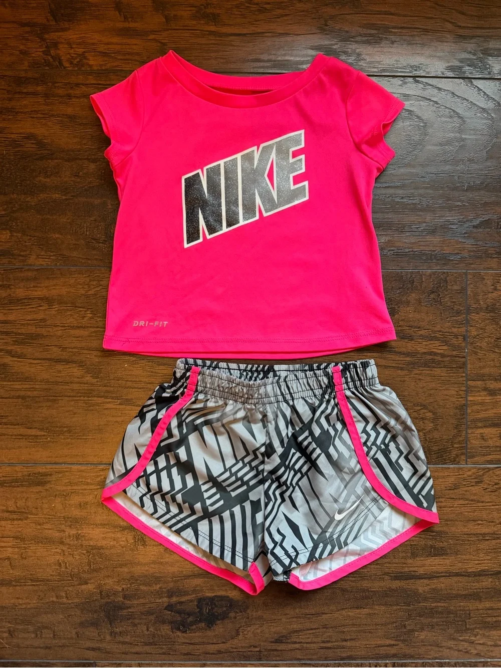 Nike Girls' Hot Pink Dri-FIT Top & Gray Printed Shorts Set